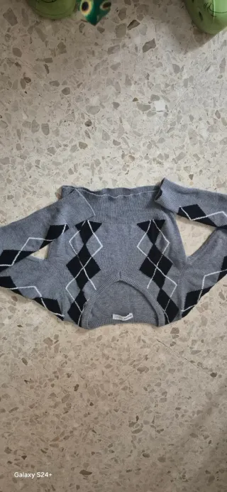 Jersey Bershka Argyle Gris Mujer