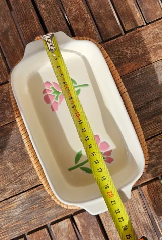 Bandeja cerámica y mimbre vintage flores