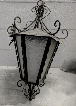 Coppia Lanterne Ferrobattuto Vetro Stile Antico