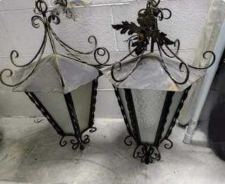 Coppia Lanterne Ferrobattuto Vetro Stile Antico