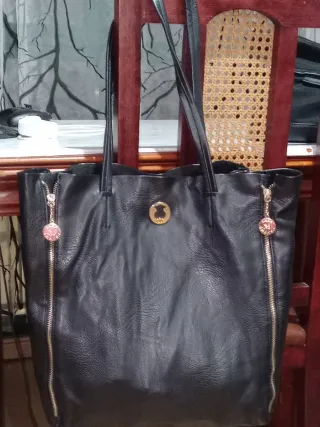 Bolso Tous Piel Negro Cremalleras