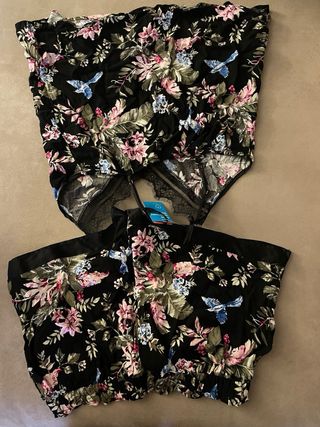 Pijama corto floral negro