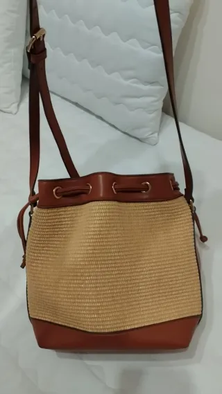 Bolso de paja y piel