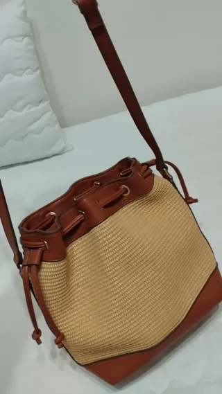 Bolso de paja y piel