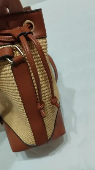 Bolso de paja y piel