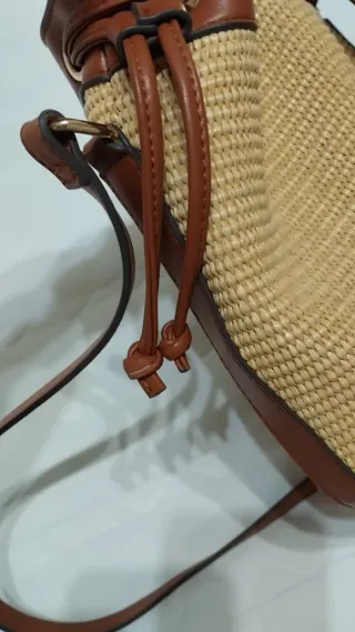 Bolso de paja y piel