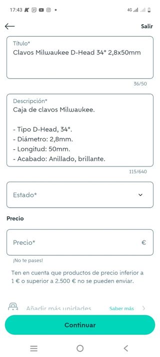 2 Cajas Clavos Milwaukee 2,8x50mm