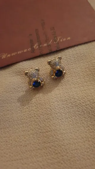 Pendientes Oso Chapados en Oro Azul