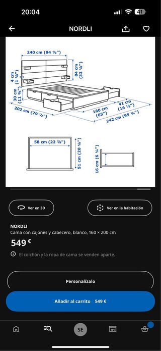 Cama NORDLI IKEA Matrimonio 160