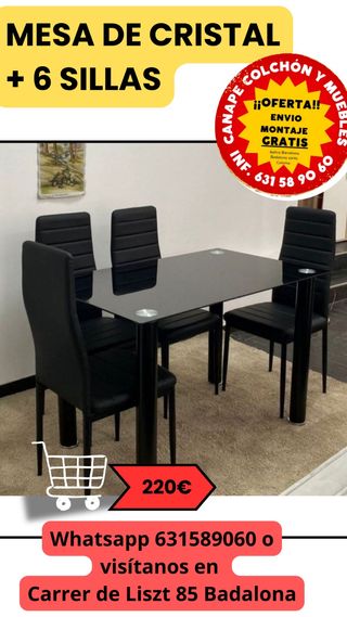 Tavolo in Cristallo + 6 Sedie Nere