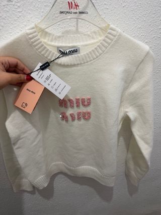 Maglia Miu Miu Bianca con Pietre Preziose