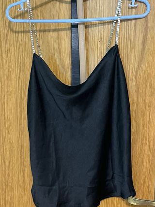 Top fiesta Mango negro tirantes brillantes