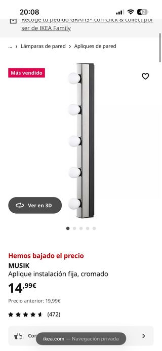 Luces de tocador IKEA lote  dos regletas