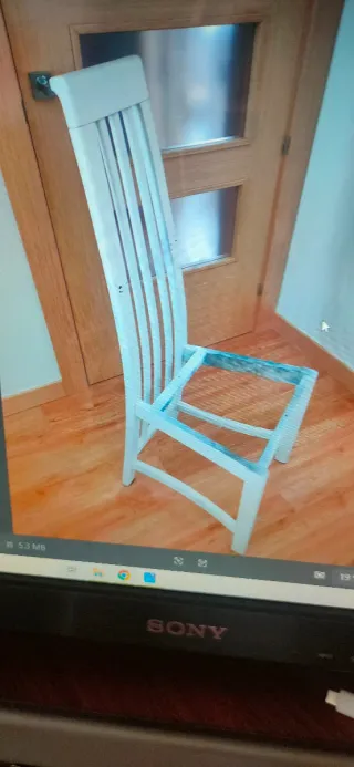 6 Sillas de comedor blancas y beige estructura par