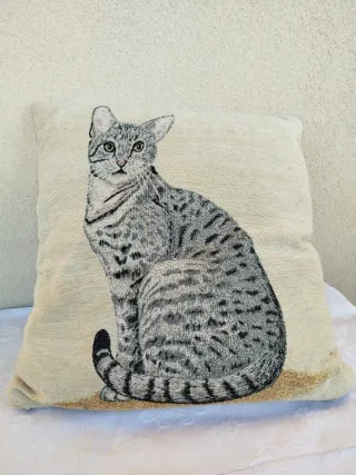 Cuscino Gatto Tessuto Beige Grigio