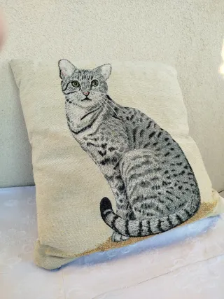 Cuscino Gatto Tessuto Beige Grigio