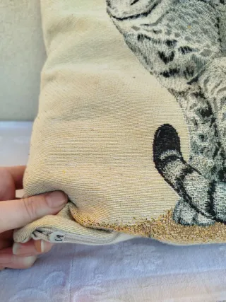 Cuscino Gatto Tessuto Beige Grigio