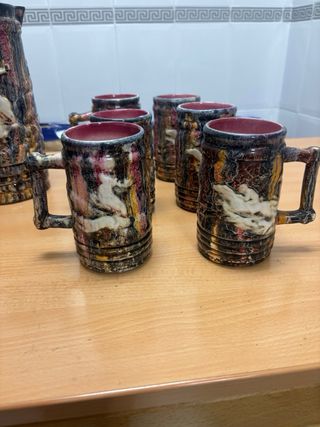 Juego Jarra y Vasos Vintage Cerámica