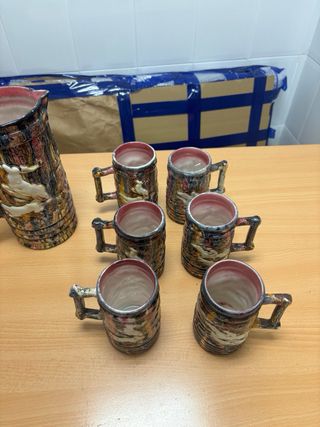 Juego Jarra y Vasos Vintage Cerámica