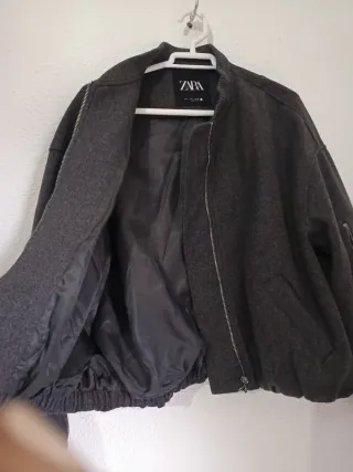 Chaqueta Zara Gris Bomber Lana