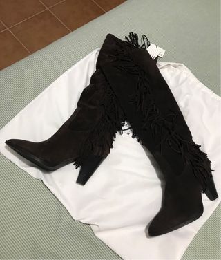 Botas Zara Ante Marrón con Flecos