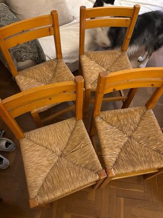 Sillas de paja de madera 4 unidades