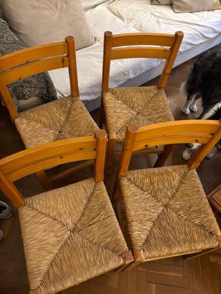 Sillas de paja de madera 4 unidades
