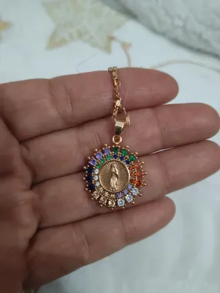 Cadena en rodio  Virgen con Circonitas