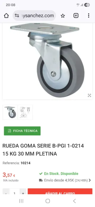 Ruedas de goma para muebles (4 unidades). Nuevas.