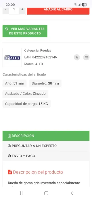 Ruedas de goma para muebles (4 unidades). Nuevas.