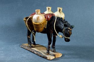 FIGURA ANTIGUA EN BARRO. MULA CON CÁNTAROS. MURCIA