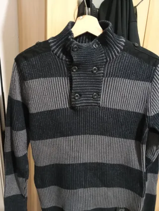 Jersey canalé rayas gris y negro