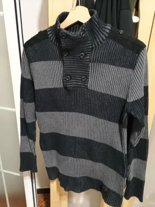 Jersey canalé rayas gris y negro