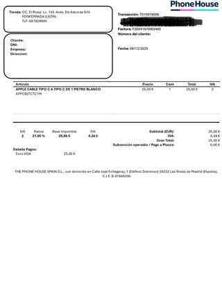 Cavo di ricarica iPhone/Cavo USB-C Apple 60W 1m Bianco