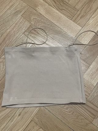 Top corto beige de canalé