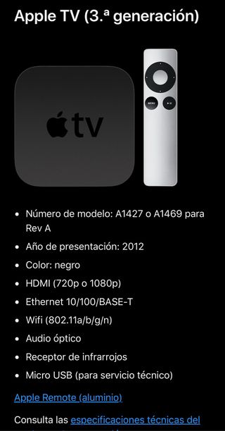 Apple TV 3ª Gen + Mando + Cables