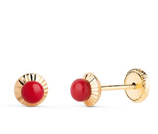 Pendientes oro 18k con coralina roja