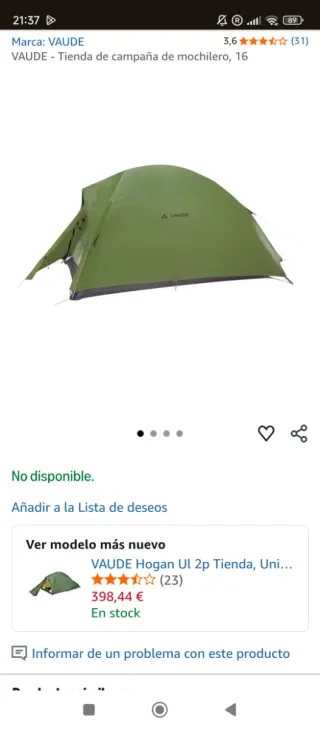 Vaude Hogan Ultralight 2P Tienda de Campaña