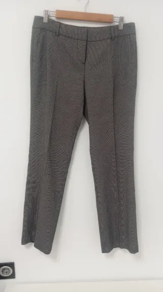 Pantalón de vestir mujer gris y blanco
