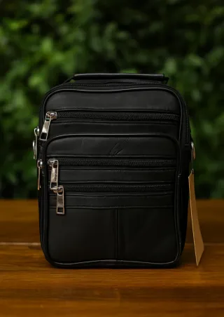 Borsa a tracolla in pelle con cerniera per uomo