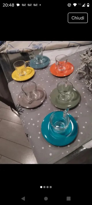 Set 6 Tazzine Omada Vetro Piattini Colorati