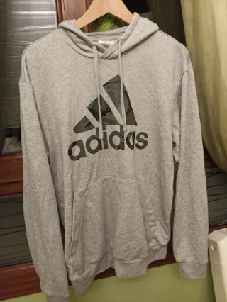 Sudadera Adidas Gris con Logo Negro