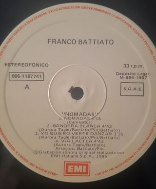 Vinilo Nomadas Battiato 1987