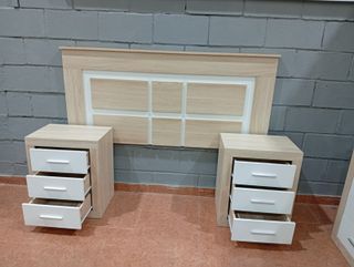 Cabecero y 2 mesitas de noche madera