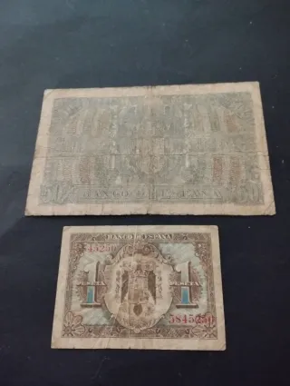 Billetes antiguos Banco de España 50 y 1 Peseta