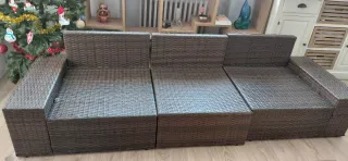 Sofá modular jardín y mesa centro cristal