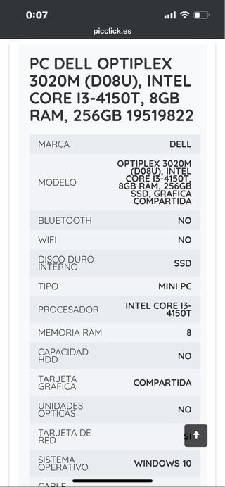 Ordenador Dell Mini PC Negro( no incluye cable )