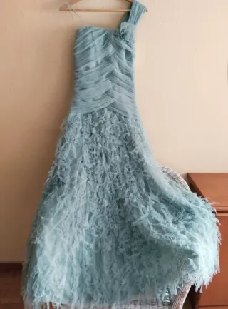 Vestido largo fiesta azul verdoso