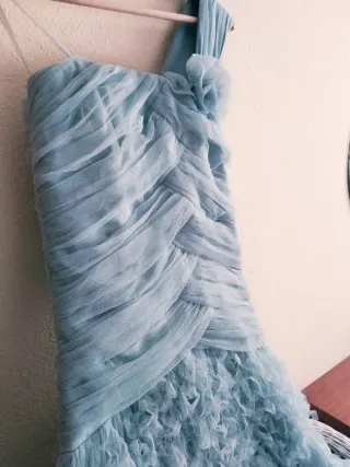 Vestido largo fiesta azul verdoso