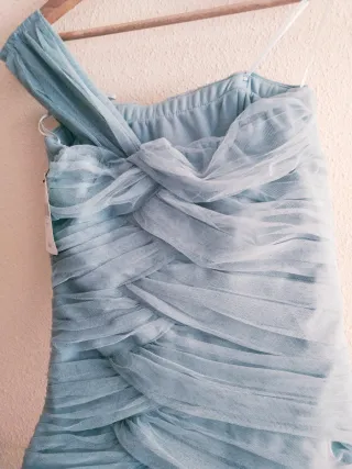 Vestido largo fiesta azul verdoso